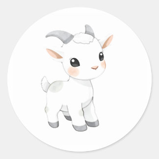 Sticker Rond Baby Goat Kid Watercolor Art
