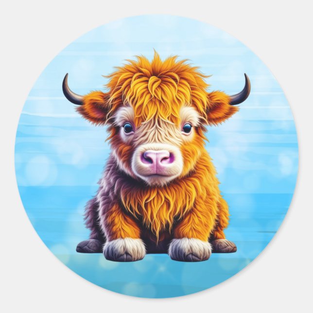 Sticker Rond Baby Highland Cow Adorable Ai Art (Devant)