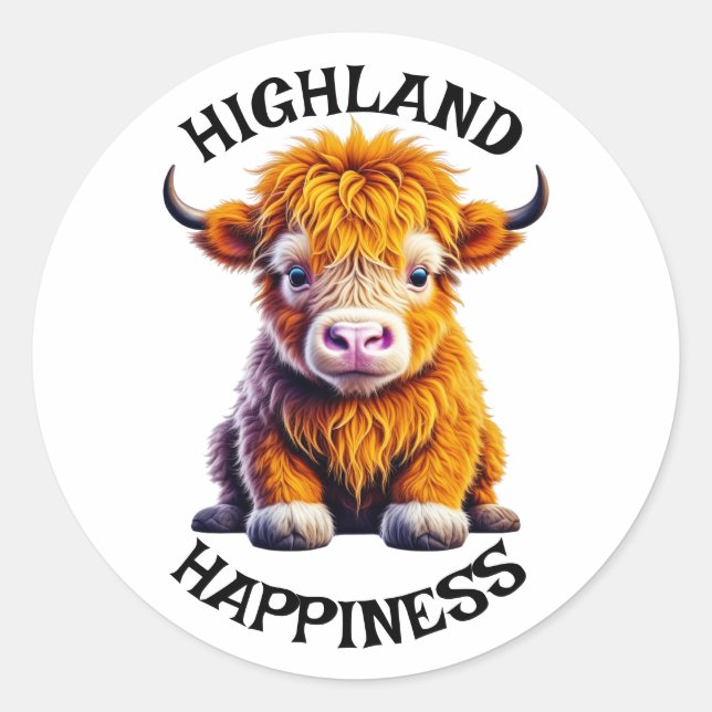 Sticker Rond Baby Highland Cow Adorable Ai Art (Devant)