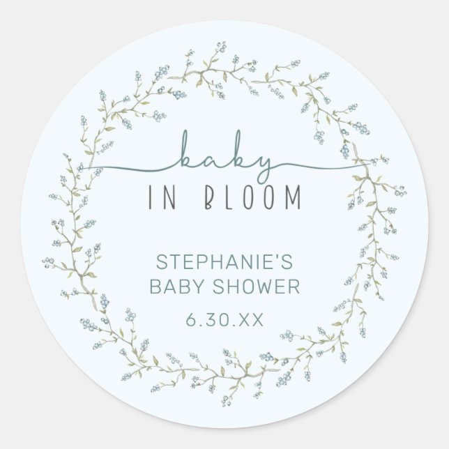 Sticker Rond Baby in Bloom Baby shower Favor (Devant)