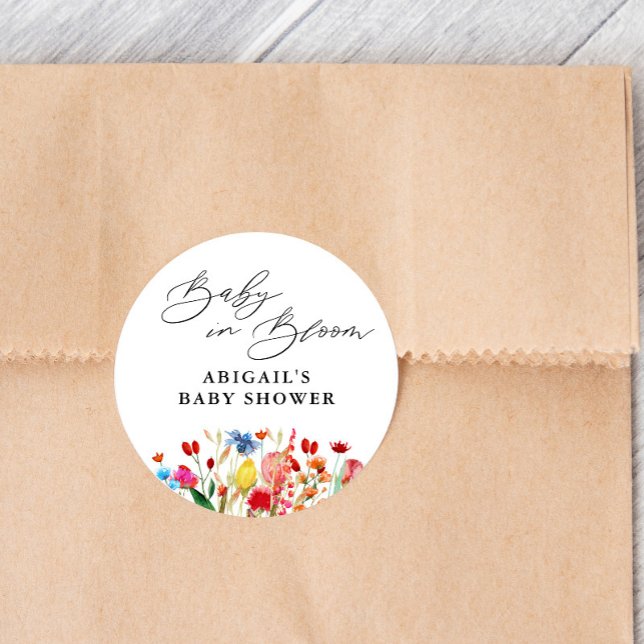 Sticker Rond Baby in Bloom Fleur sauvage Baby shower Favor (Créateur téléchargé)