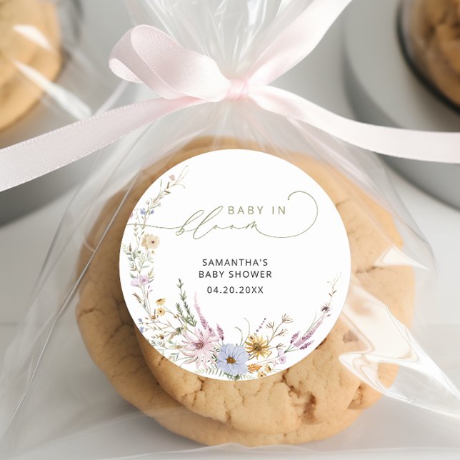 Sticker Rond Baby In Bloom Fleur sauvage Boho Baby shower (Créateur téléchargé)