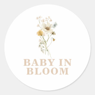 Sticker Rond Baby in Bloom Fleur Sauvage Élégant Baby Shower bo