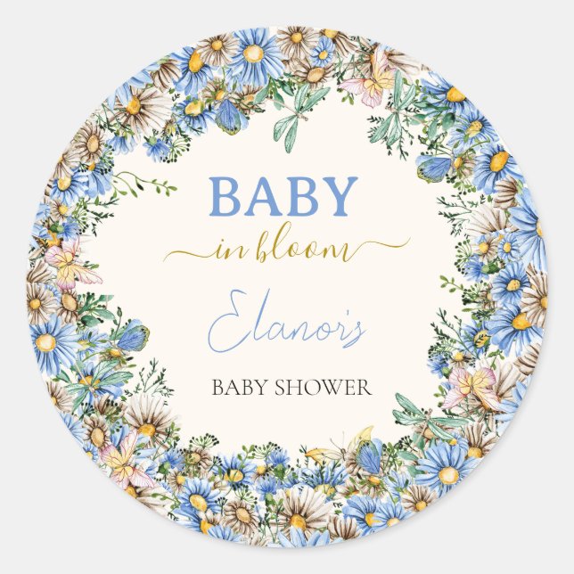 Sticker Rond Baby in Bloom Fleur sauvage Elegant Baby shower ga (Devant)