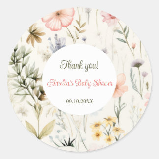 Sticker Rond Baby in Bloom Fleur sauvage Floral Baby shower Fav