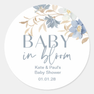 Sticker Rond Baby in Bloom garçon baby shower de faveur autocol