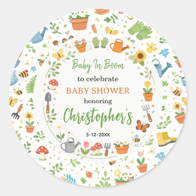 Sticker Rond Baby in Bloom Garden Baby Shower | Cute Floral  (Devant)