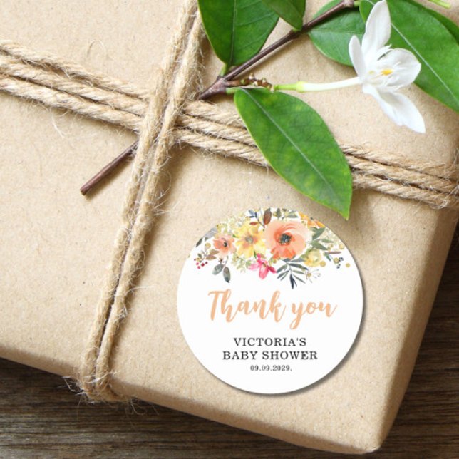 Sticker Rond Baby in Bloom Gold Orange Baby shower (Créateur téléchargé)