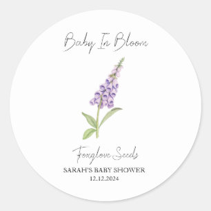 Sticker Rond Baby In Bloom l Foxglove Seeds Baby shower