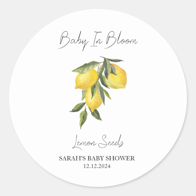 Sticker Rond Baby In Bloom l Lemon Seeds Baby shower (Devant)
