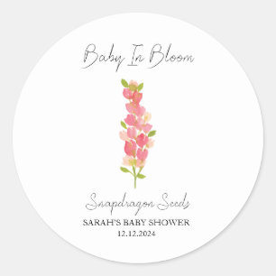 Sticker Rond Baby In Bloom l Snapdragon Graines Baby shower