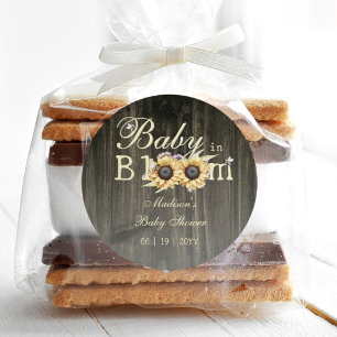 Sticker Rond Baby in Bloom Watercolor Baby shower de tournesols