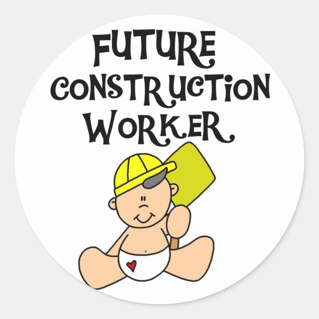 Sticker Rond Baby in Hardhat Construction (Devant)
