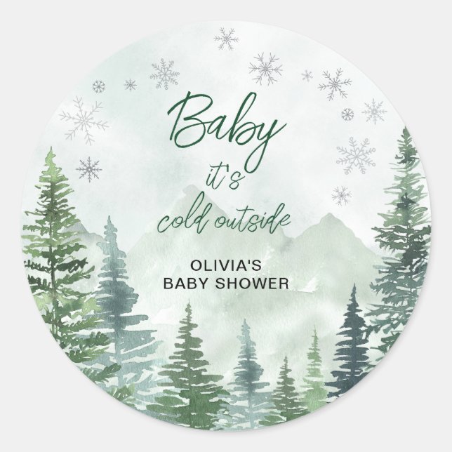 Sticker Rond Baby it's Cold Outside Baby Shower (Devant)