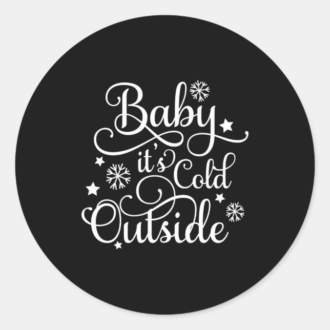 Sticker Rond Baby Its Cold Outside Navy Blue Womens Holiday  (Devant)
