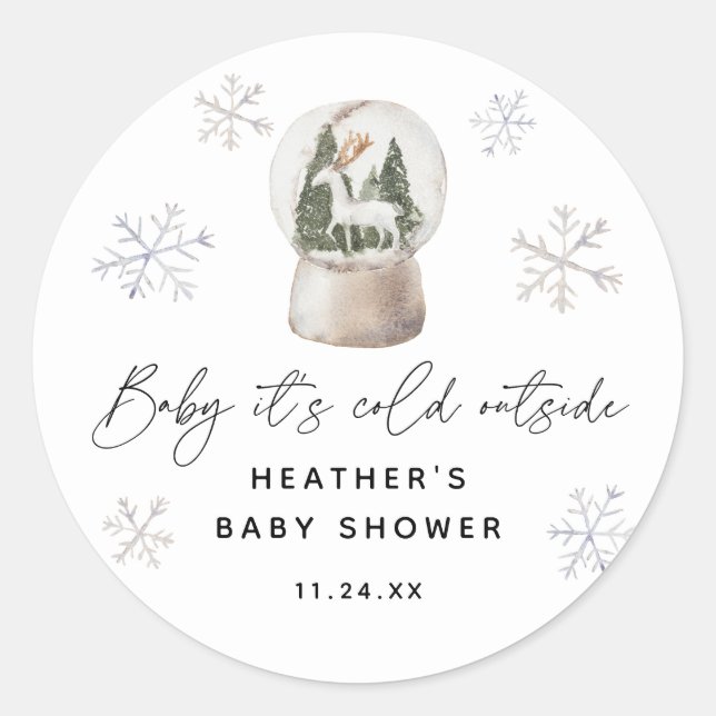 Sticker Rond Baby It's Cold Outside Snow Globe Baby shower (Devant)
