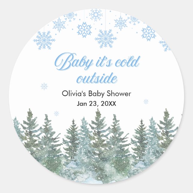 Sticker Rond Baby It's Cold Outside Winter Baby Shower (Devant)