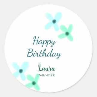 Sticker Rond Baby kids 1st birthday add name blue green pastel 