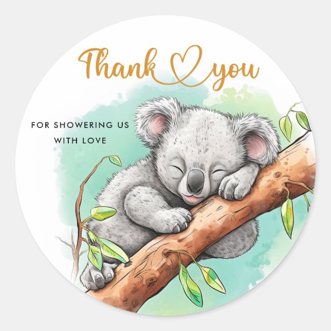 Sticker Rond Baby Koala Baby shower Merci (Devant)