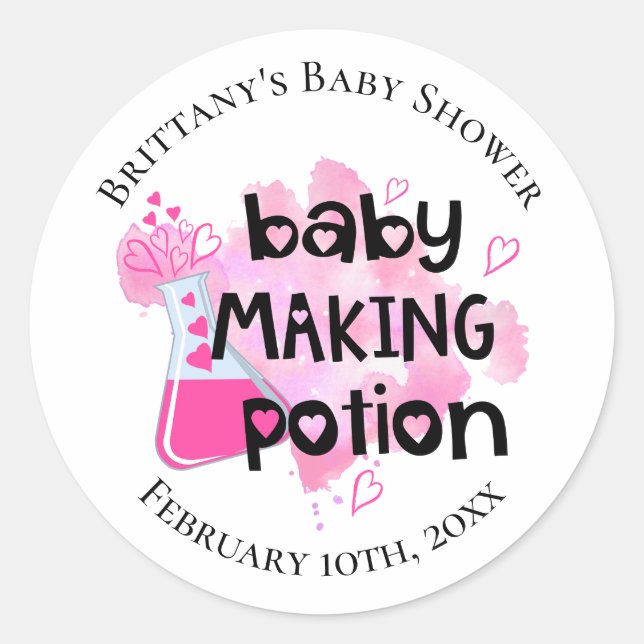 Sticker Rond Baby Making Potion Coeurs roses Baby shower Favori (Devant)