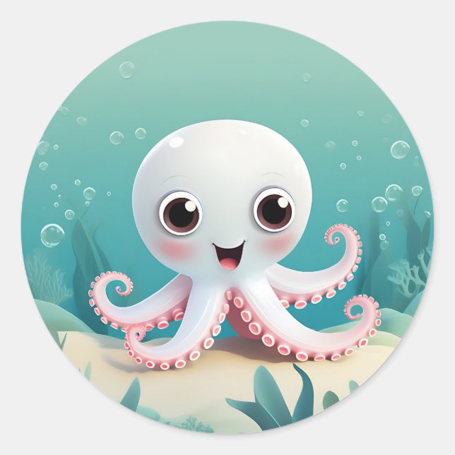 Sticker Rond Baby Octopus Ocean (Devant)