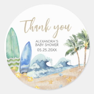 Sticker Rond Baby on Board Baby shower de plage