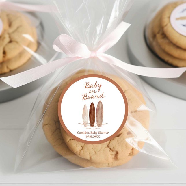 Sticker Rond Baby on Board Baby shower de plage (Baby on Board Beach Themed Baby Shower)