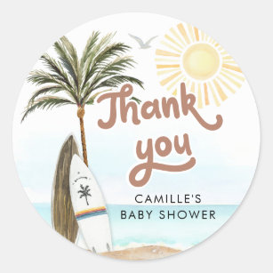 Sticker Rond Baby on Board Baby shower de plage Merci