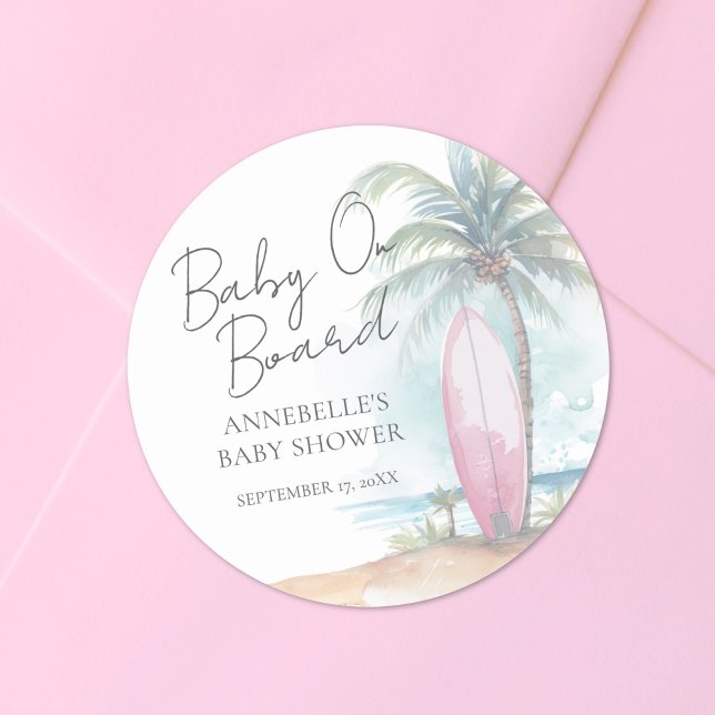 Sticker Rond Baby On Board Beach Baby Shower (Baby On Board Beach Baby Shower Classic Round Sticker)