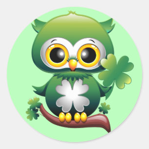 Sticker Rond Baby Owl St Patrick Paddy Cartoon