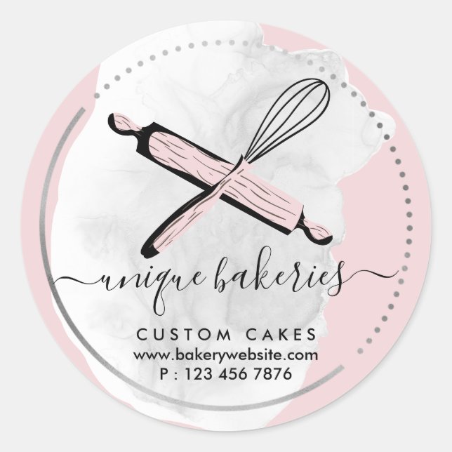 Sticker Rond Baby Pink Cute Bakery Pâtisseries élégantes (Devant)