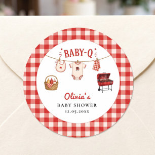 Sticker Rond Baby Q Baby Shower Gingham Linge de Maison & Barbe