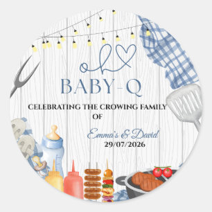 Sticker Rond Baby-Q Boy Barbecue rustique Baby Shower