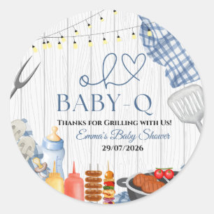 Sticker Rond Baby-Q Boy Barbecue rustique Baby Shower