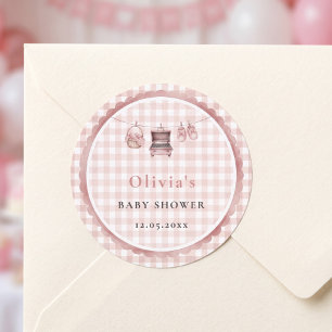 Sticker Rond Baby Q Vêtements De Nourrisson À Carreaux Roses
