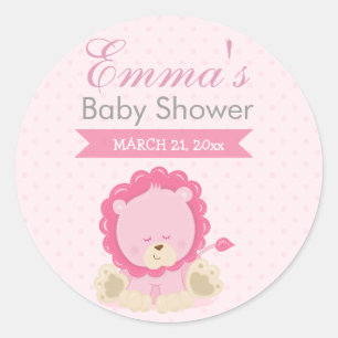 Sticker Rond Baby Safari Pink Lion couché - Nursery Art Cadeau