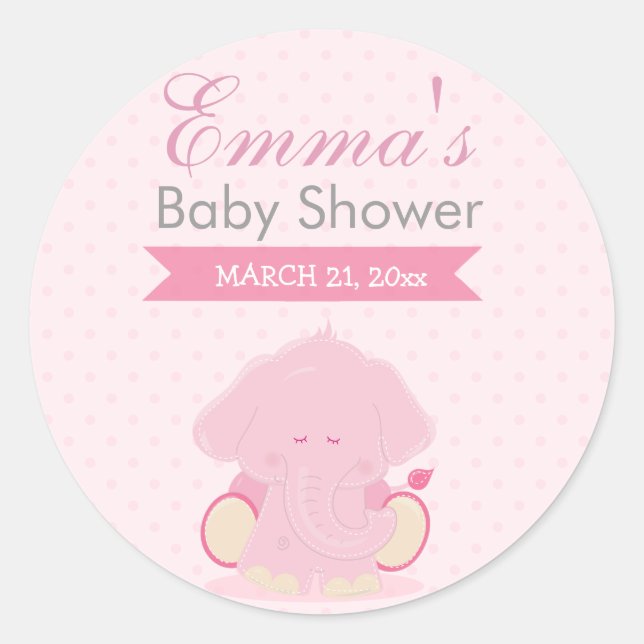 Sticker Rond Baby Safari rose Sleepy Elephant (Devant)
