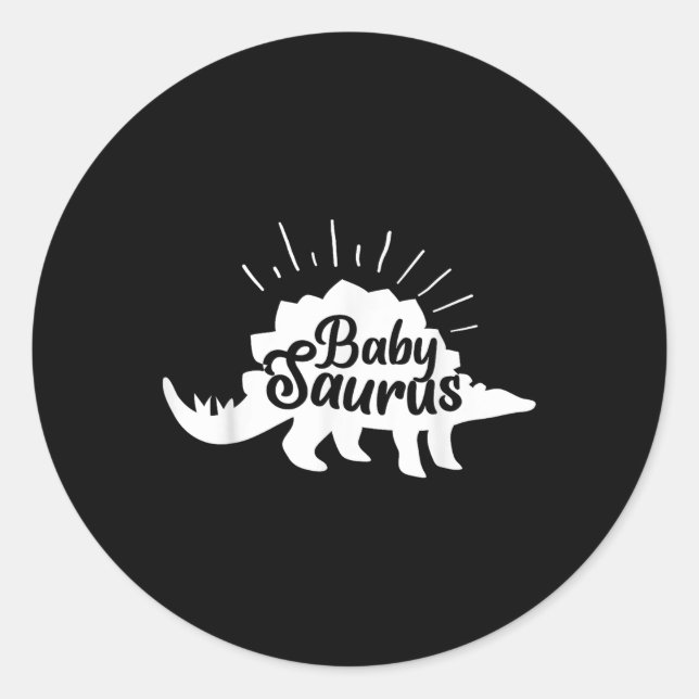 Sticker Rond Baby Saurus Funny Dinosaur Stegosaurus Matching Fa (Devant)