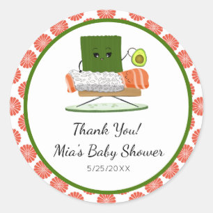 Sticker Rond Baby-Shopping Kawaii : Thème Sushi et Rouleau de S