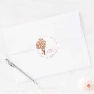 Sticker Rond Baby shower à air chaud de l'ours en peluche rose