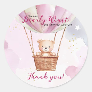 Sticker Rond Baby shower à ballon à air chaud Bearly Wait