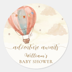 Sticker Rond Baby shower à ballon à air chaud Vintage Boho neut