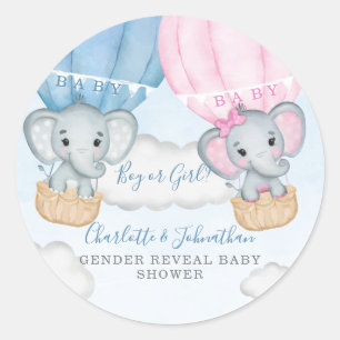 Sticker Rond Baby shower à ballon éléphant révélateur de genre
