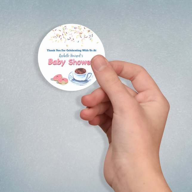Sticker Rond Baby shower à Donut Saupoudrer le Merci (Créateur téléchargé)