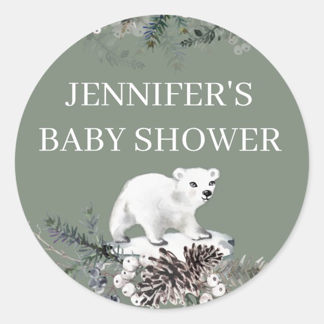 Sticker Rond Baby shower à feuillage persistant aquarelle (Devant)