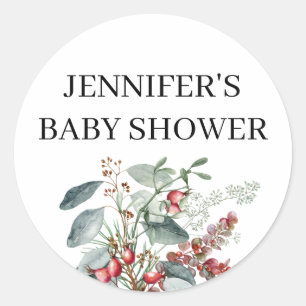 Sticker Rond Baby shower à feuillage persistant aquarelle