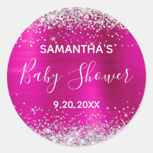 Sticker Rond Baby shower à huile rose chaud Parties scintillant