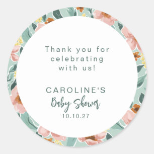 Sticker Rond Baby shower à la menthe rose floral sur mesure Mer
