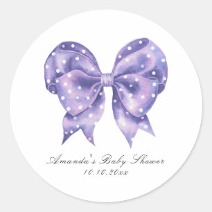 Sticker Rond Baby-Shower à l'aquarelle avec nœud et pois