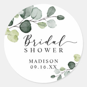 Sticker Rond Baby Shower à l'aquarelle avec verdure d'eucalyptu